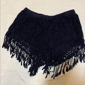 Blue Lace Fringe Women Shorts